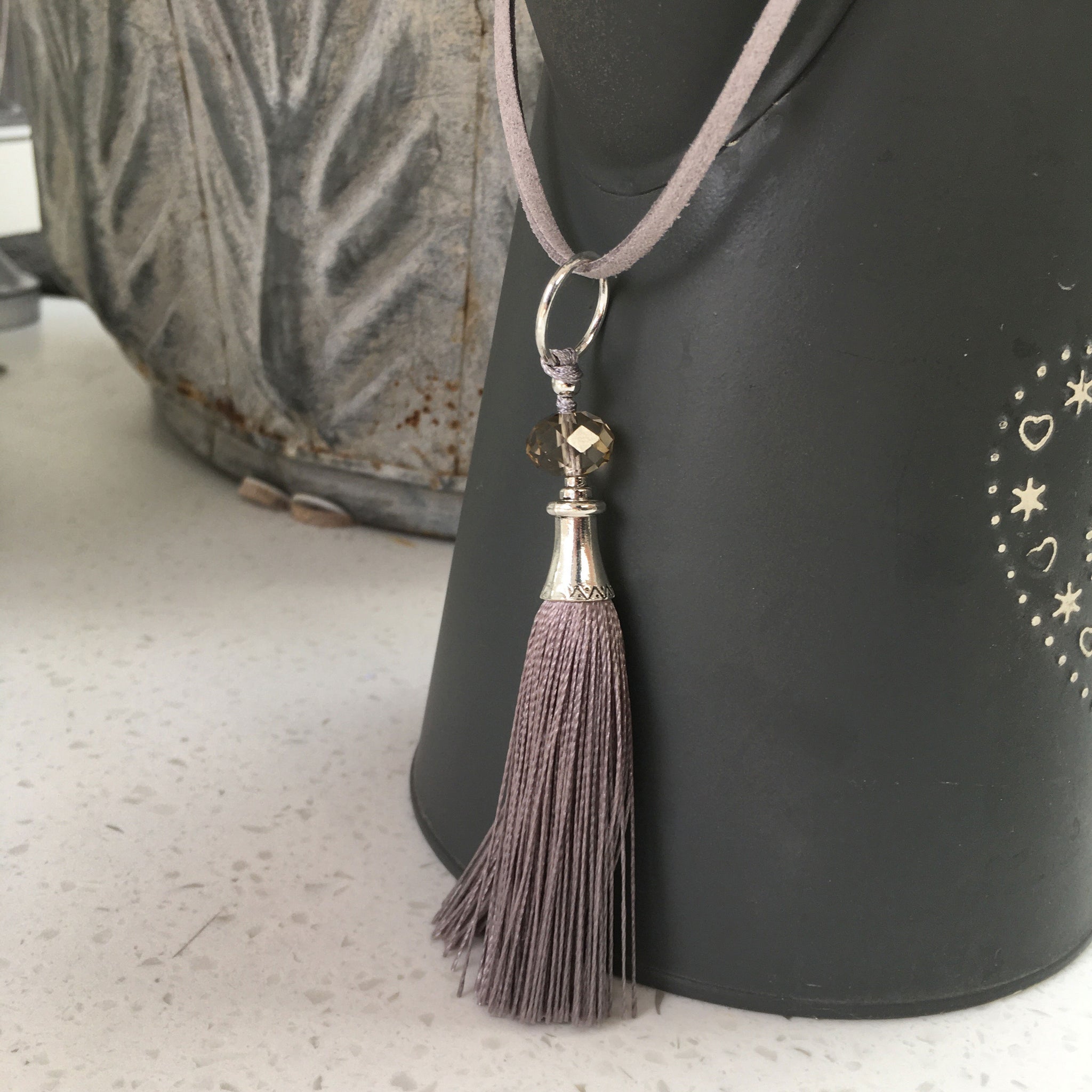 Grey tassel necklace discount