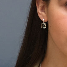 Load image into Gallery viewer, Green amethyst silver surround square post earrings
